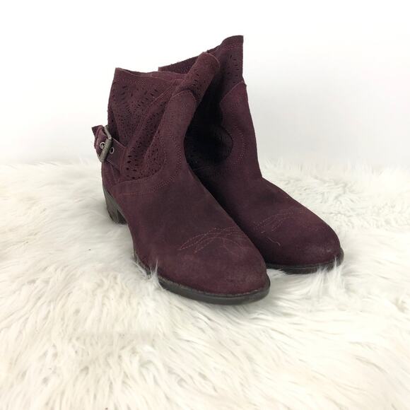 naughty monkey Shoes - Naughty Monkey 6.5 Womens Maroon Suede Perforated Buckle Heeled Ankle Booties